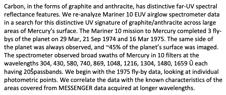 parkaroni's tweet photo. #SPUV might be delayed, but COVID can't stop us from tweeting some exciting SPUV science. SPUV would have (and will!) bring solar system and "exo system" scientists together. A solar system example: we can use UV light to detect surface carbon on Mercury, say Vilas et al. https://t.co/BhHPLNWD5O
