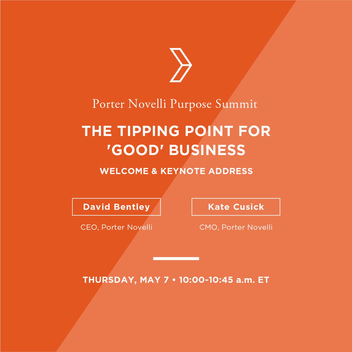 This week, we'll host the #PNPurposeSummit &amp; hope you'll join us. Our event will open with remarks by CMO Kate Cusick, followed by a keynote address by CEO David Bentley titled "The Tipping Point for 'Good' Business." Register for this session here: bit.ly/3fkfTgE.