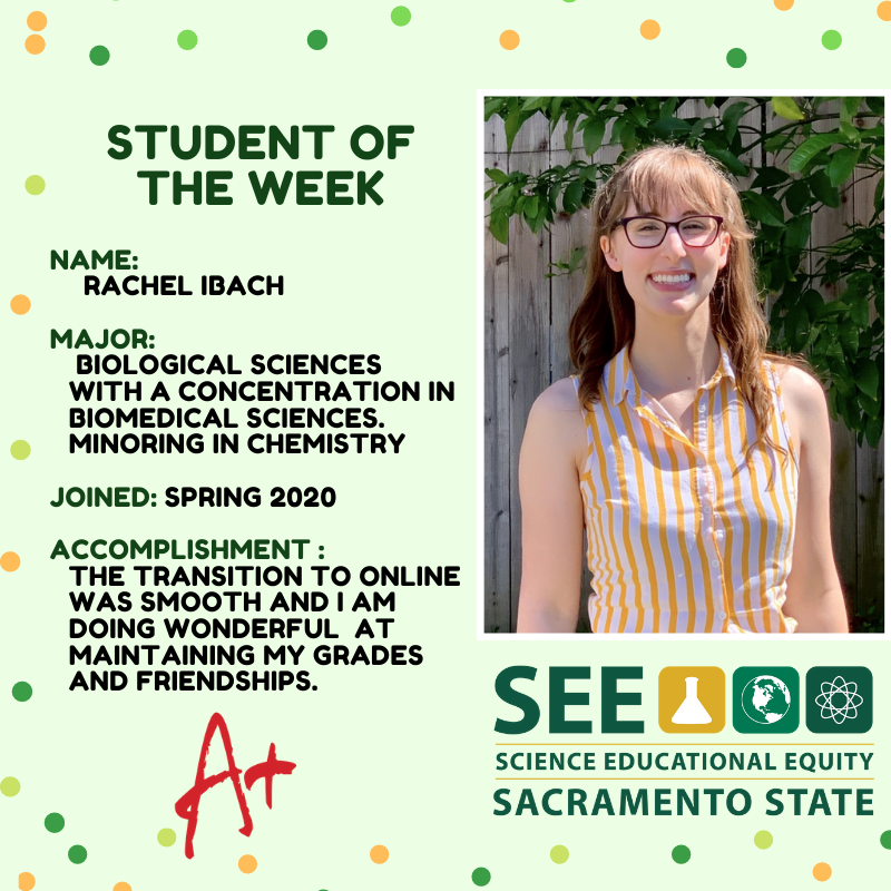 SacStateSEE's tweet photo. Let’s congratulate Rachel on her accomplishment and for being Student of the Week!🥳🎉 #SEEStudent #SEEsuccess
-
-
Every week we will be shouting out students for their accomplishments by making them student of the week! https://t.co/Hs9RykgcQx