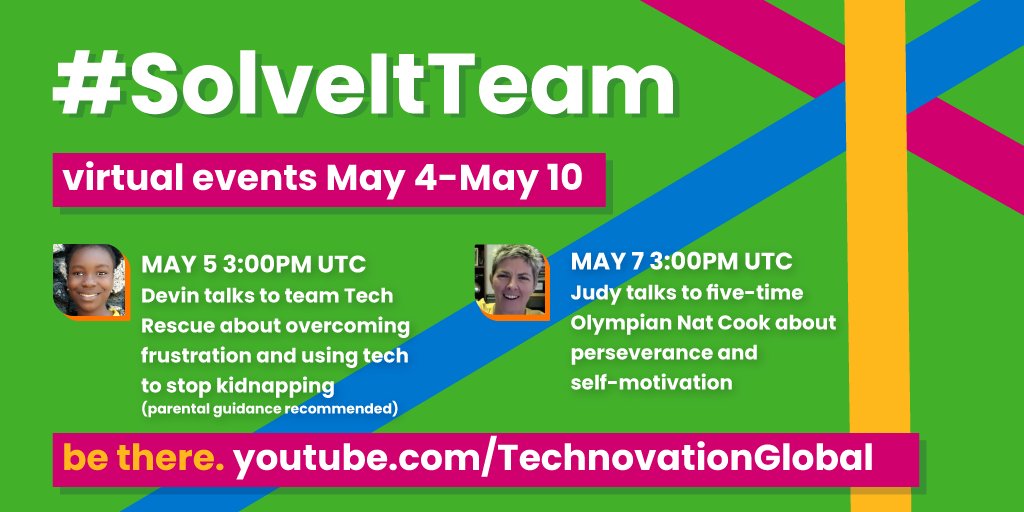 technovation's tweet photo. We are humbled to have more real-world heroes inspire viewers in our #SolveItTeam videos airing this week! Team Tech Rescue and five-time Olympian and Gold Medalist @NatCookVB 🏅 share how to understand yourself and overcome frustration. #MondayMotivation https://t.co/6a307Q12Et https://t.co/QxEMXW4KuB