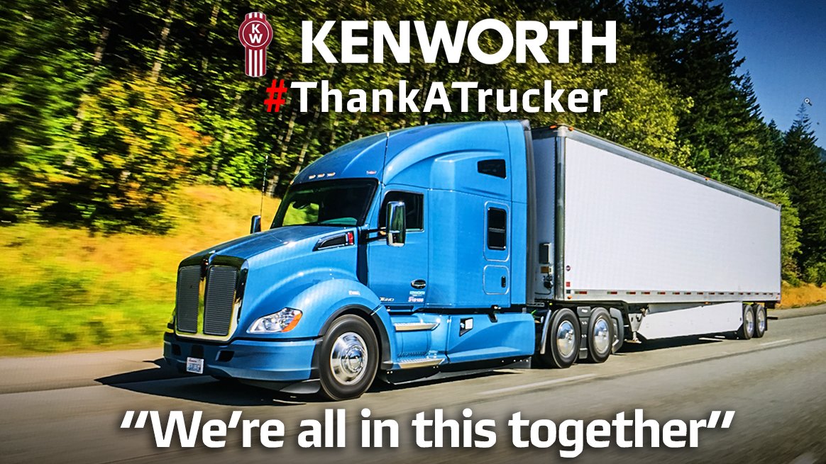 KenworthTruckCo's tweet photo. “When I unloaded a pallet of vegetables, customers at the store stopped and applauded. That was something I won’t forget. We’ve been seeing an outpouring of support for what we do. We’re all in this together.”  https://t.co/gOrSkZu0Ff 
#ThankATrucker #Kenworth https://t.co/KUmqATzRlf