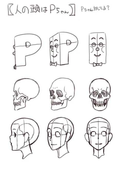 『Pちゃん』って知ってる?

人の頭を描く時、丸で考えるより『P』で考えた方が描きやすいよ?という話。 