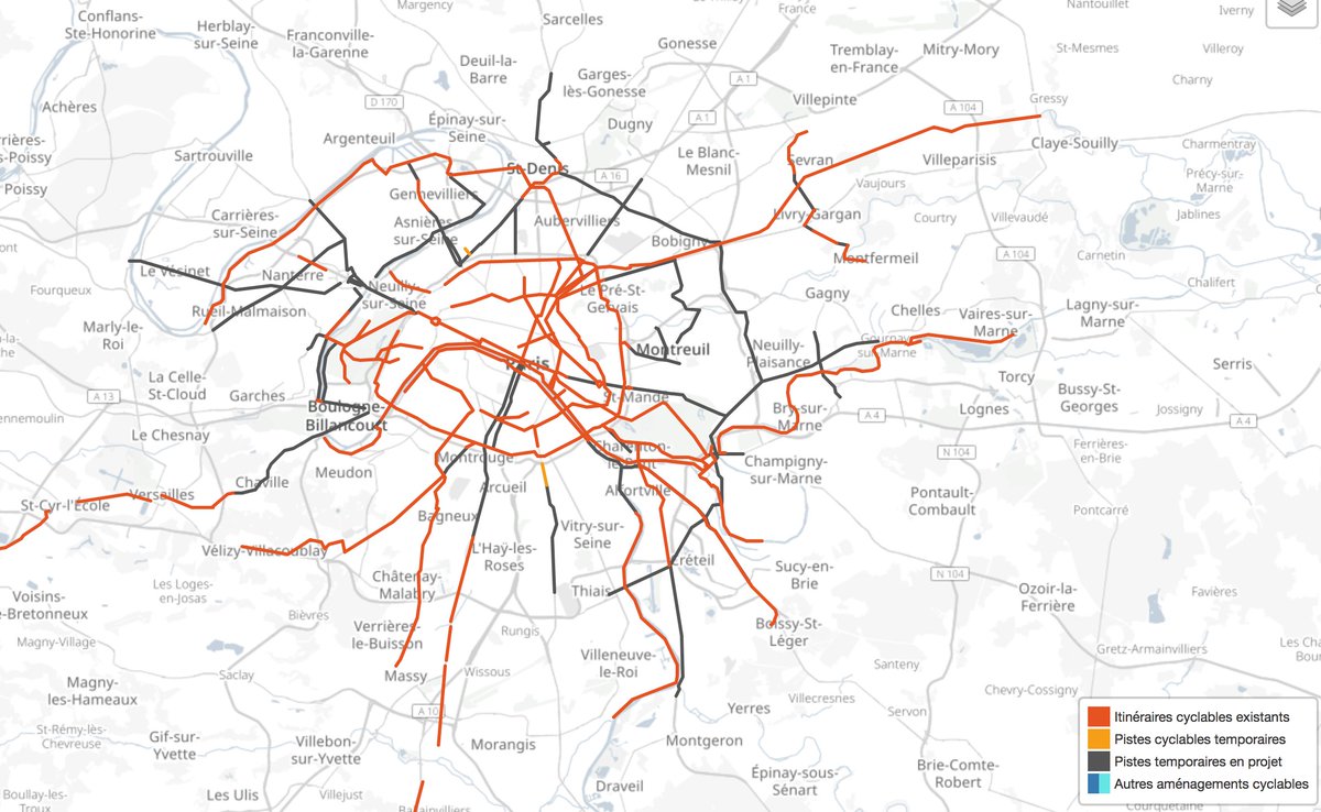 michelgellyp's tweet photo. Déconfinement : carte des pistes cyclables temporaires du Grand Paris et d’Île-de-France de @VeloIdF 🚲 https://t.co/PZrKTh3Apw
