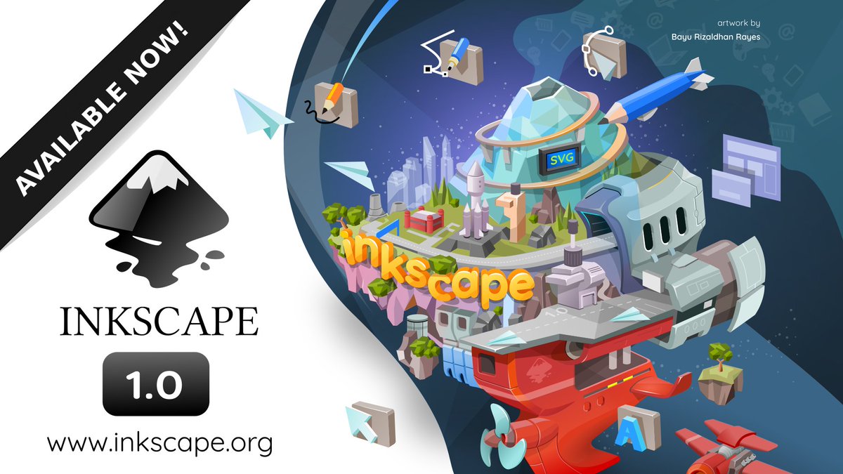inkscape's tweet image. Introducing Inkscape 1.0! After a little over three years in development, we&apos;re excited to launch this long-awaited version for Windows and Linux (and the macOS preview) Watch the release video (inkscape.org/release-video-…) and download it here: inkscape.org/release/inksca…