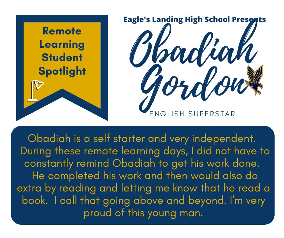 ELHS_HCS's tweet image. Obadiah Gordon goes above and beyond, making him Ms. Gibbons&apos; English Superstar! Way to go Obadiah! He is our next Remote Learning Student Spotlight! @DrKeshaJones1 @KindraTukes @drwilliams08 #ELHSRemoteLearningSpotlight #RemoteLearninginHenry #ELHSSOAR #studentsintherace