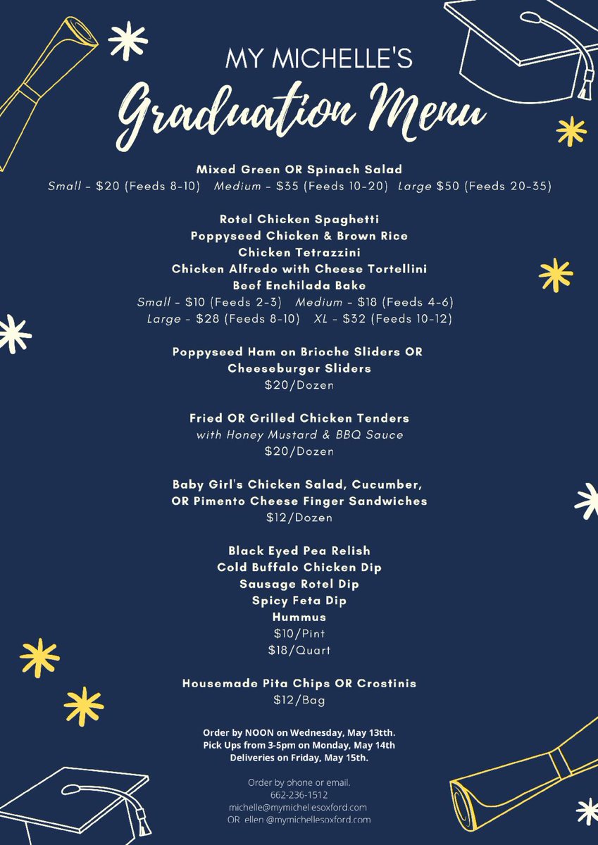 MyMichelles's tweet image. UPDATED Graduation AND Mother's Day Menus! conta.cc/2xyxRLf