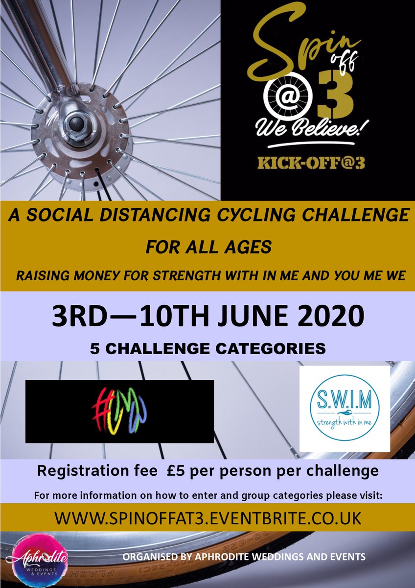 AphroditeWedd's tweet photo. I'm really happy to volunteer and help organise a #charity #cycle #event . A great way to get out and #exercise whilst #SocialDistancing and #fundraising for @SWIM_DV & @youmewecic. Part of #spinoffat3
#cyclechallenge #charityevent #socialdistancingevent https://t.co/MVuLmDCcOs