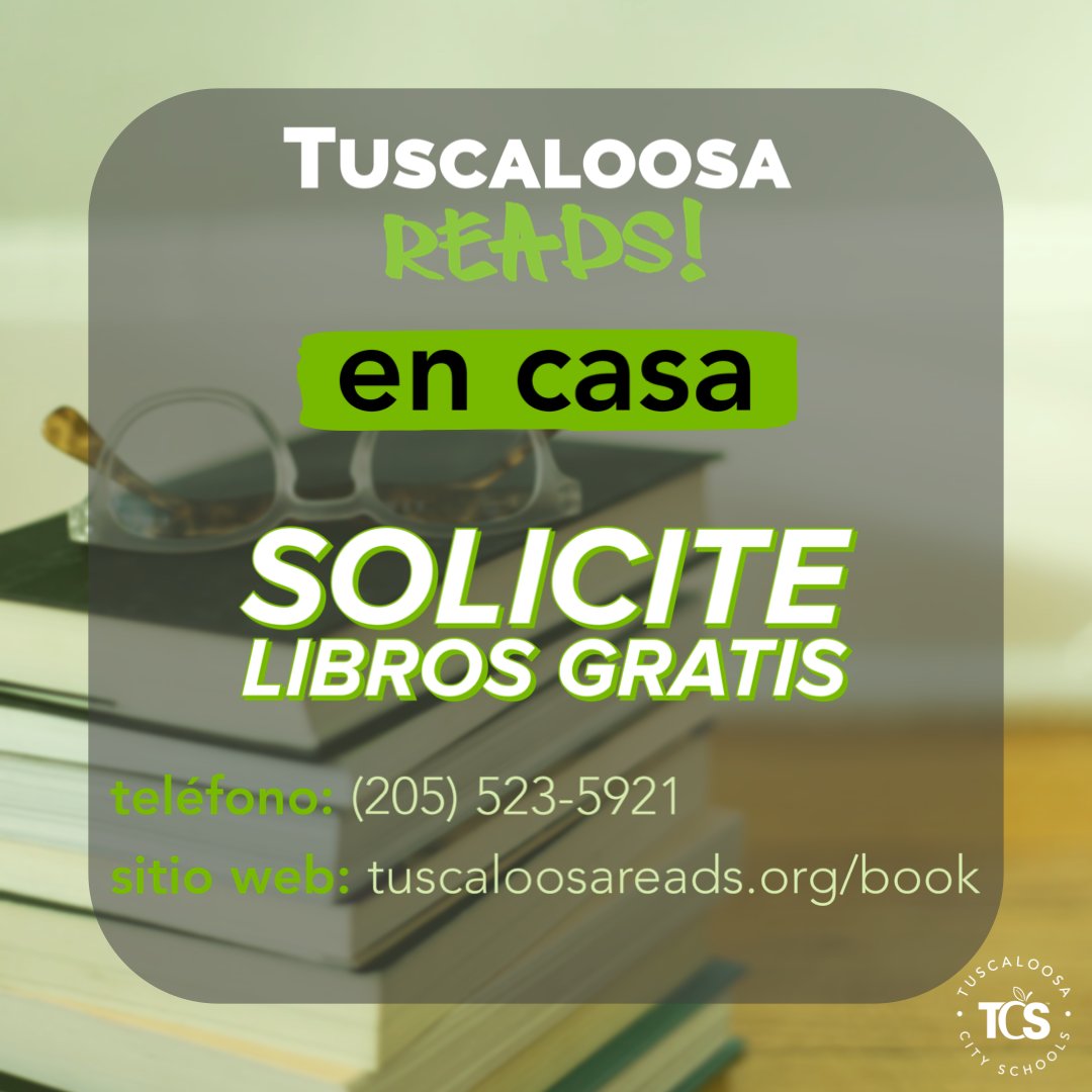 Mrs.Patten: Teacher Librarian (@pattenskylib) on Twitter photo Estudiantes de CES: Pueden solicitar libros nuevos que les interesen y se los entregarán en su casa EN FORMA GRATUITA. Visiten tuscaloosareads.org/book o llamen al 205-523-5921 para solicitar sus libros (hasta agotar stock). <a href="/MikeDaria/">Mike Daria</a> #TCSAtHome #LibrarySquad Estudiantes de CES: Pueden solicitar libros nuevos que les interesen y se los entregarán en su casa EN FORMA GRATUITA. Visiten tuscaloosareads.org/book o llamen al 205-523-5921 para solicitar sus libros (hasta agotar stock). <a href="/MikeDaria/">Mike Daria</a> #TCSAtHome #LibrarySquad
