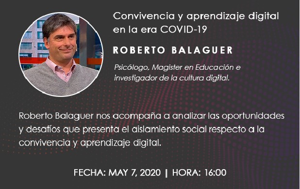 proyectar_learn's tweet photo. @proyectar_learn presenta: Diálogos interactivos - @robertobalaguer dará un webinar: Convivencia y aprendizaje digital en la era #COVIDー19. Inscribite aquí: https://t.co/VLvj79rldu https://t.co/XtQbiCgy28