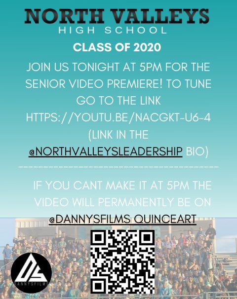 SENIOR VIDEO!! The time has finally come seniors!! Today at 5pm our senior video will be available on the link provided (in the bio) we hope a of you can tune in and enjoy the video! if you can't make it the video will stay on DannysFilms YouTube channel to enjoy whenever!!!