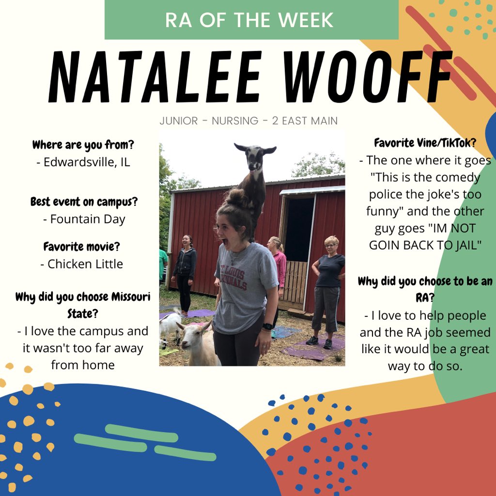 FreddyCouncil's tweet photo. Our next RA of the week is this little bundle of energy: Natalee Wooff! On top of loving #FreddyHouseBestHouse she also loves the people, pizza, and the New Girl! Make sure to send lots of virtual love to her this week. https://t.co/iY9WLzsi8I