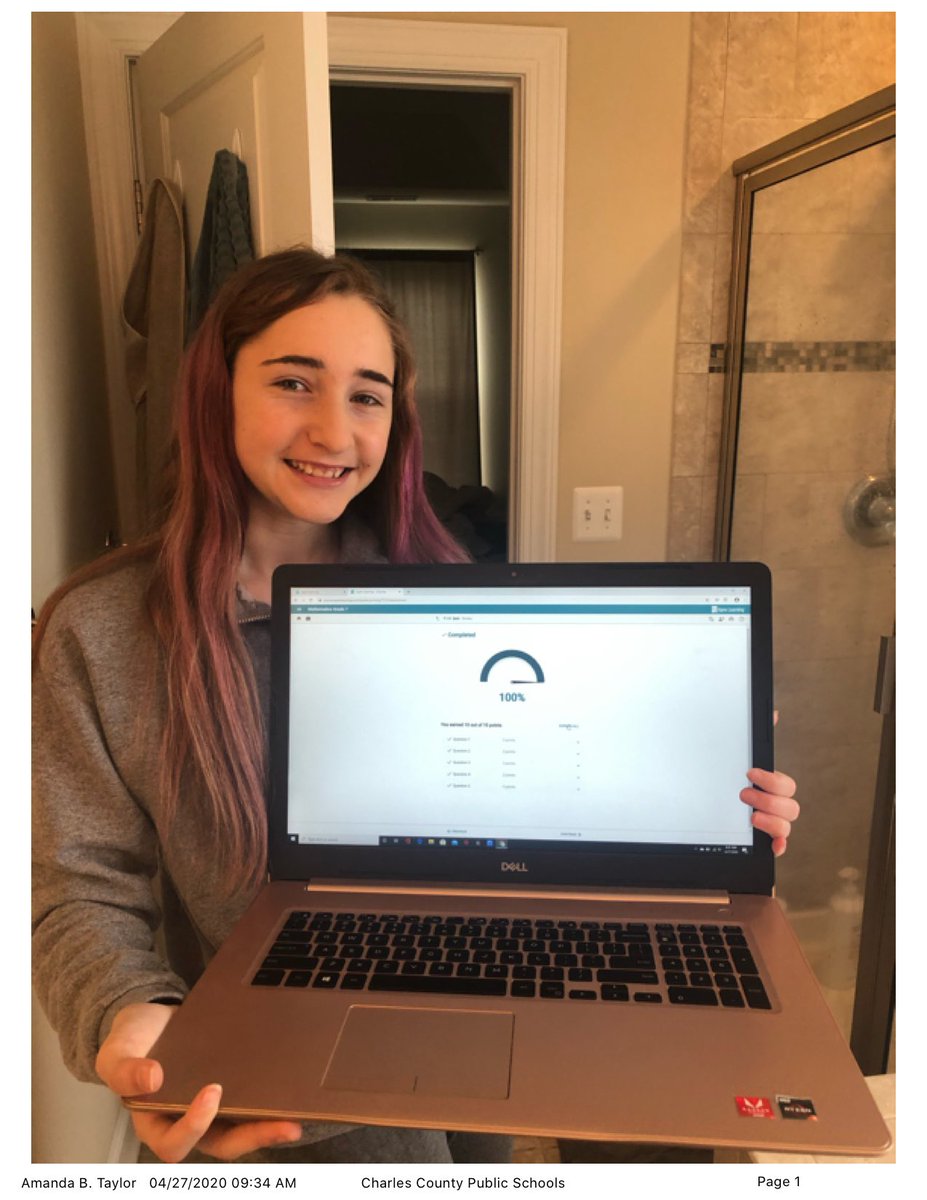 MiltonSomersMS's tweet photo. Ms. Rameyโs Mighty 7th Grade Seahawk, Amanda Taylor shares her excitement after receiving 100% on her math quiz. Amanda said, โIt was hard at first, but the Live TEAMS session with my teacher helped me a lot!โ Way to Go, Amanda! #OnlineMastery #MightySeahawk https://t.co/cx57Miqxr7