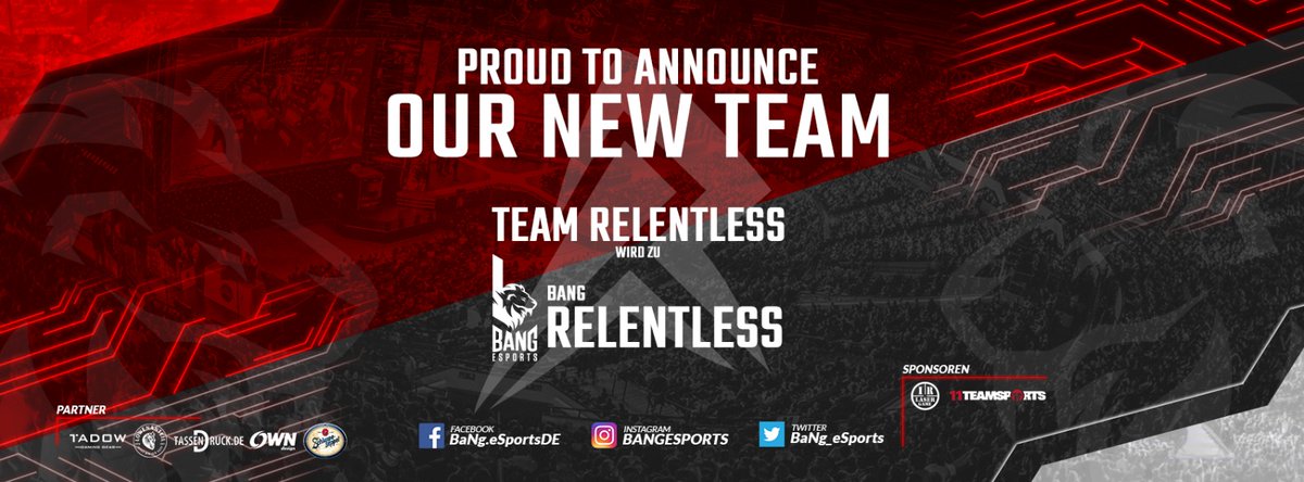 baNg_eSports's tweet photo. 📍 Neues Coreteam📍
🚩 baNg Relentless 🚩

Aus "Team @RelentlessDE" wird "baNg Relentless"!
Die Jungs sind aktuell unter den Top 10 der UGT (@UXGamingDE) Rangliste (nach Punkten) &amp; nehmen an der @LavityGaming
Liga teil!
Wir freuen uns auf eine gute gemeinsame Zukunft! 🔥 https://t.co/PrNZmNlrVG