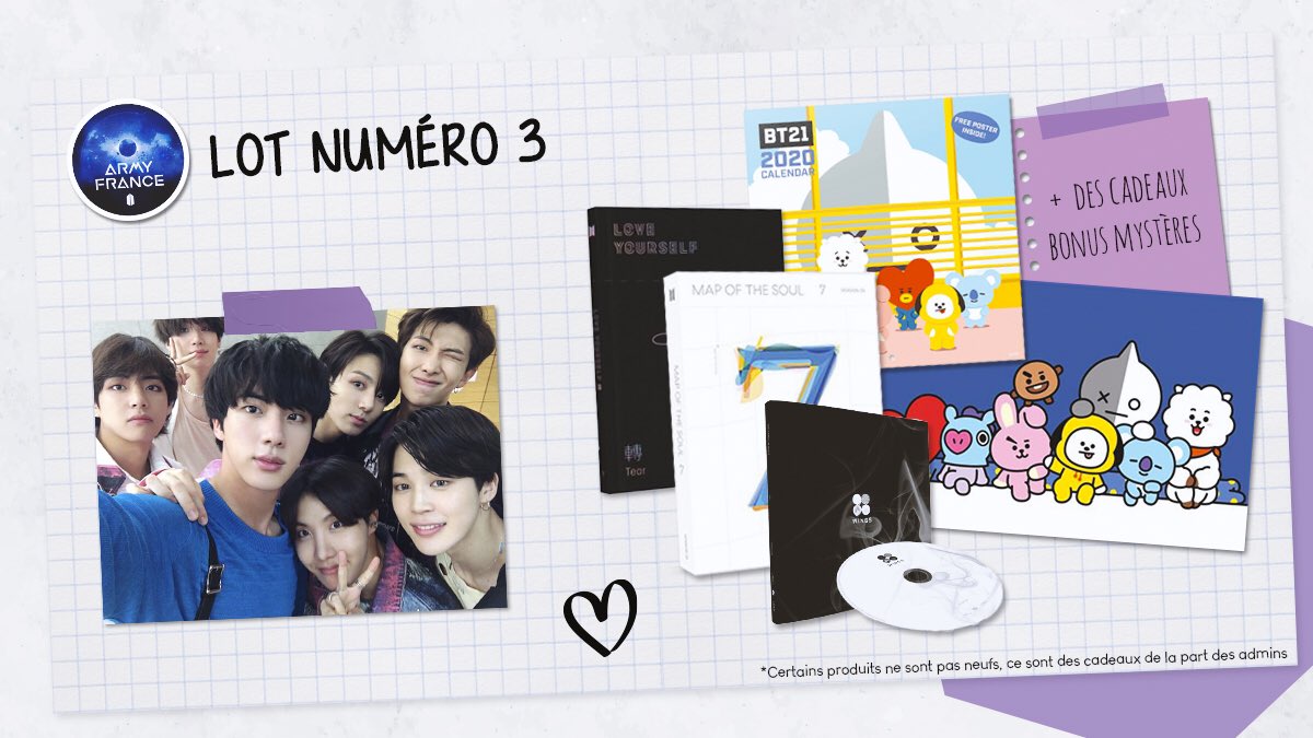 ARMYFRANCE_'s tweet photo. [ @BTS_twt x GIVE AWAY 60k ]

Give away de remerciement pour les 60 000 abonnées ! 💜

Règles :
  • Suivre notre compte,
  • Commentez quel(s) lot(s) vous voulez,
  • RT ce tweet.

Précisions :
  • GA international, 🌏
  • Ouvert jusqu’au 17 mai à minuit,
  • 3 gagnants. https://t.co/4Y4SeY7acN