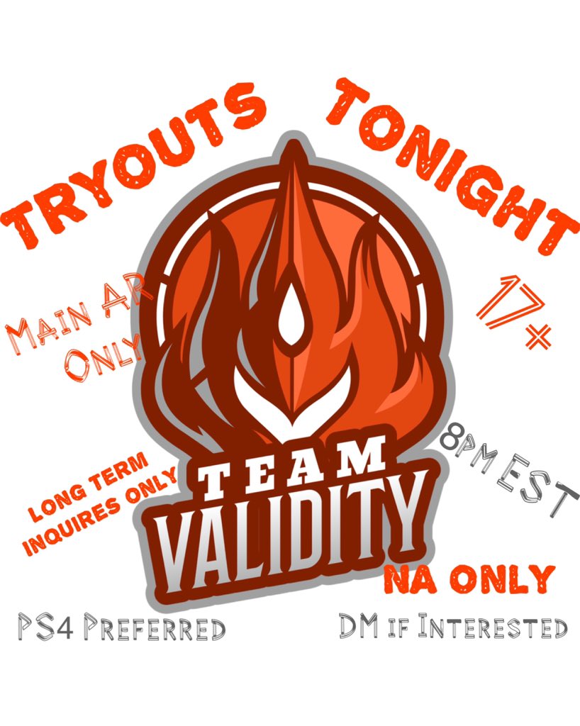 ValidityNA's tweet photo. TRYOUTS TONIGHT‼️❕
   -Main AR (Knows how to play role)
   -PS4
   -17+
   -Must be able to take L’s
   -No Ego
   -Long term only; dedicated
   -DM if interested
Serious inquiries only. @CoDFAs @CoDRT24_7 @CoDFreeAgentss @PS4CoDFAs #games #Activision #gamer #CODMW #CDL2020 https://t.co/UHV4FQJqCE