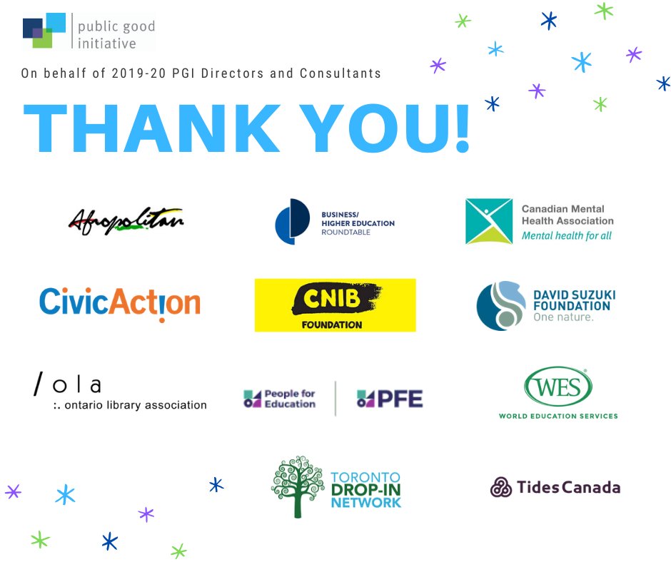 The Public Good Initiative would like to take a moment to thank each of our amazing client organizations for this past year! It is through their partnership and commitment, we are able to offer a program such as PGI and further develop the skills and abilities of our consultants!