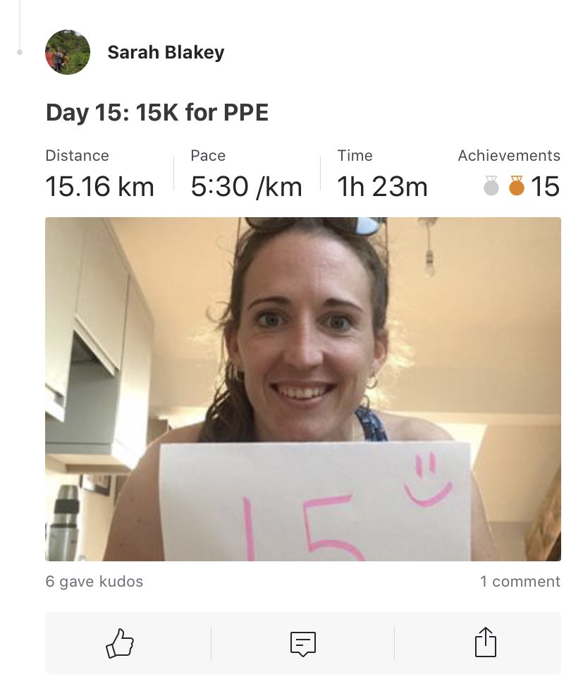 another1kforppe's tweet photo. Day 15: 15K for PPE. Running &amp; FINAL total: 120k. 

Thanks so much to everyone that has donated as well as everyone who has supported throughout!

Anyone else that would like to donate link is below!

https://t.co/vua4kJdAZq

#another1k #ppeshortage #newlegsplease https://t.co/gQO1W4XcmJ