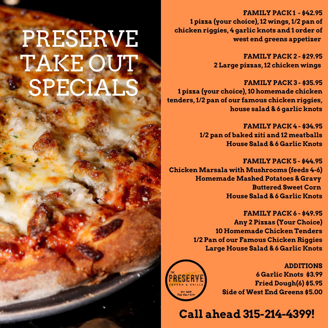 ThePreserve405's tweet photo. New specials for the month of May! Call early because the phone lines get jammed! We start taking orders at 11:30am! Call 315-214-4399! #welcometothepreserve https://t.co/9O2edxWFQz