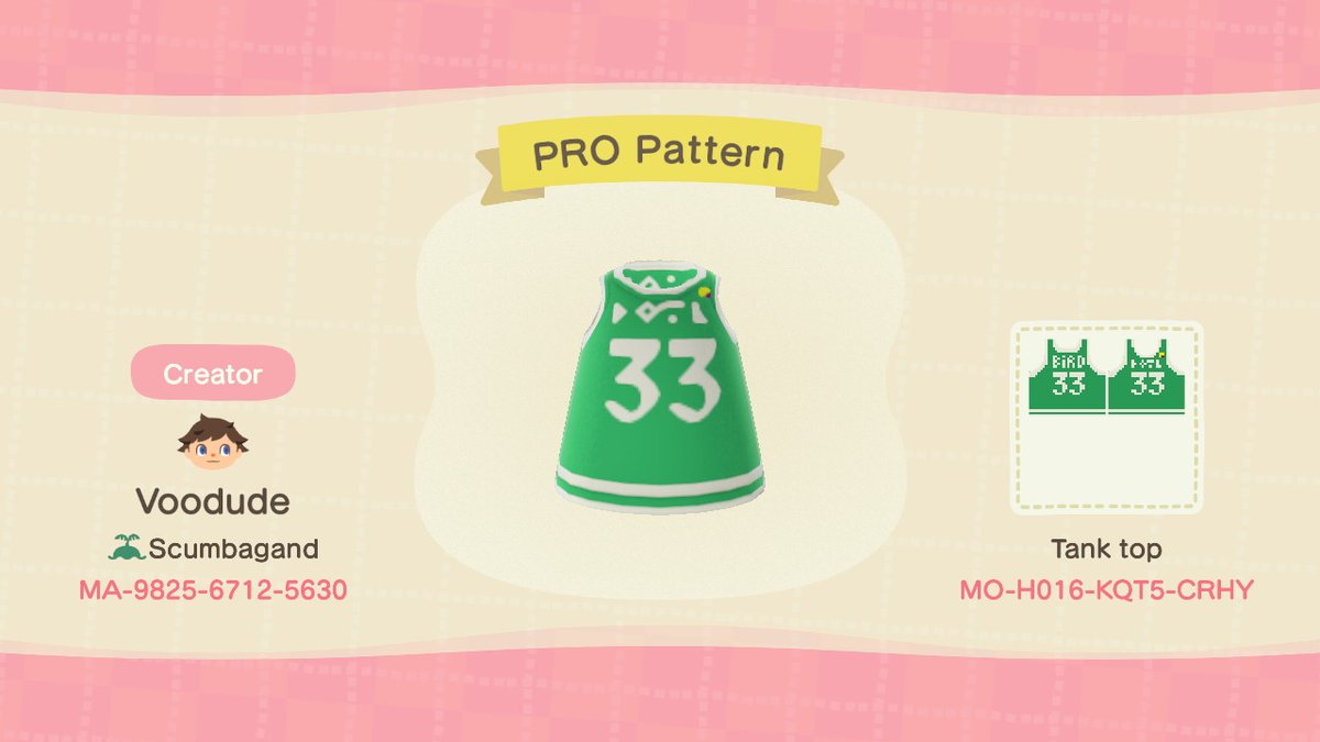 Wade91664779's tweet photo. posting my first clothing design. Heres the info on how to order your very own bird jersey #AnimalCrossing #ACNH #acnhdesign #larrybird https://t.co/mlKp8Nxbnv
