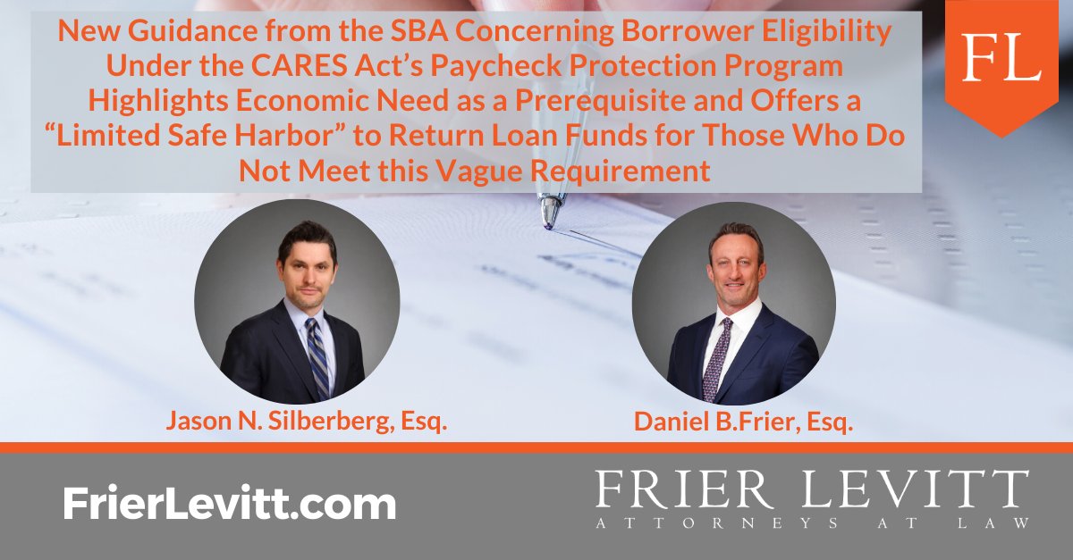 FrierLevitt's tweet photo. Jason Silberberg, Esq. and Daniel Frier, Esq. discuss what providers need to know about #SBA guidance in connection with borrower eligibility for loans under the #CARESAct’s Paycheck Protection Program and more in our latest blog.

https://t.co/6R95RPIyTA https://t.co/8s8EWqVBMY