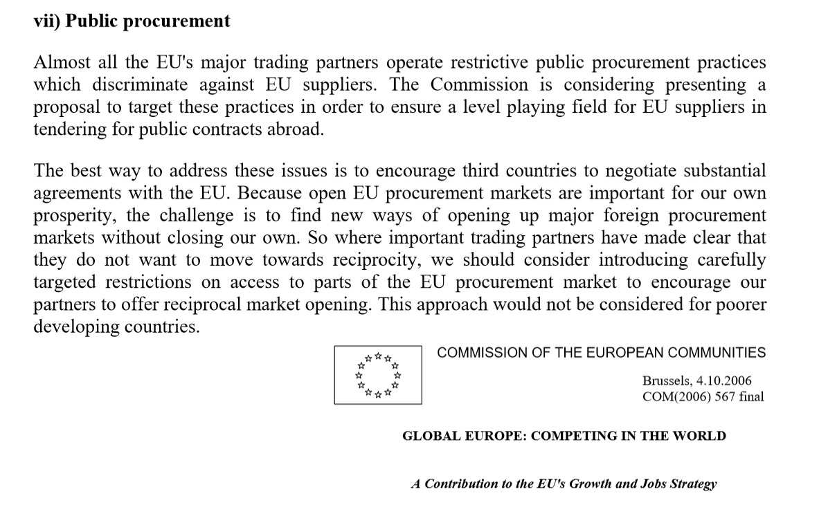 30. Finally, opening up public procurement is another major part of the Canadian model achieved through adoption of the WTO Government Procurement Agreement (GPA).This is what was to be expected when the EU said "The Canadian model".