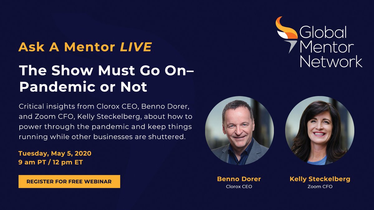 KeithJKrach's tweet image. You can Q&amp;amp;A with @Clorox CEO Benno Dorer and @zoom_us CFO Kelly Steckelberg directly about how to weather the COVID-19 pandemic by shifting mindsets and adopting innovative strategies. Register for tomorrow&apos;s free webinar!  ow.ly/UM6N50zwvpL.