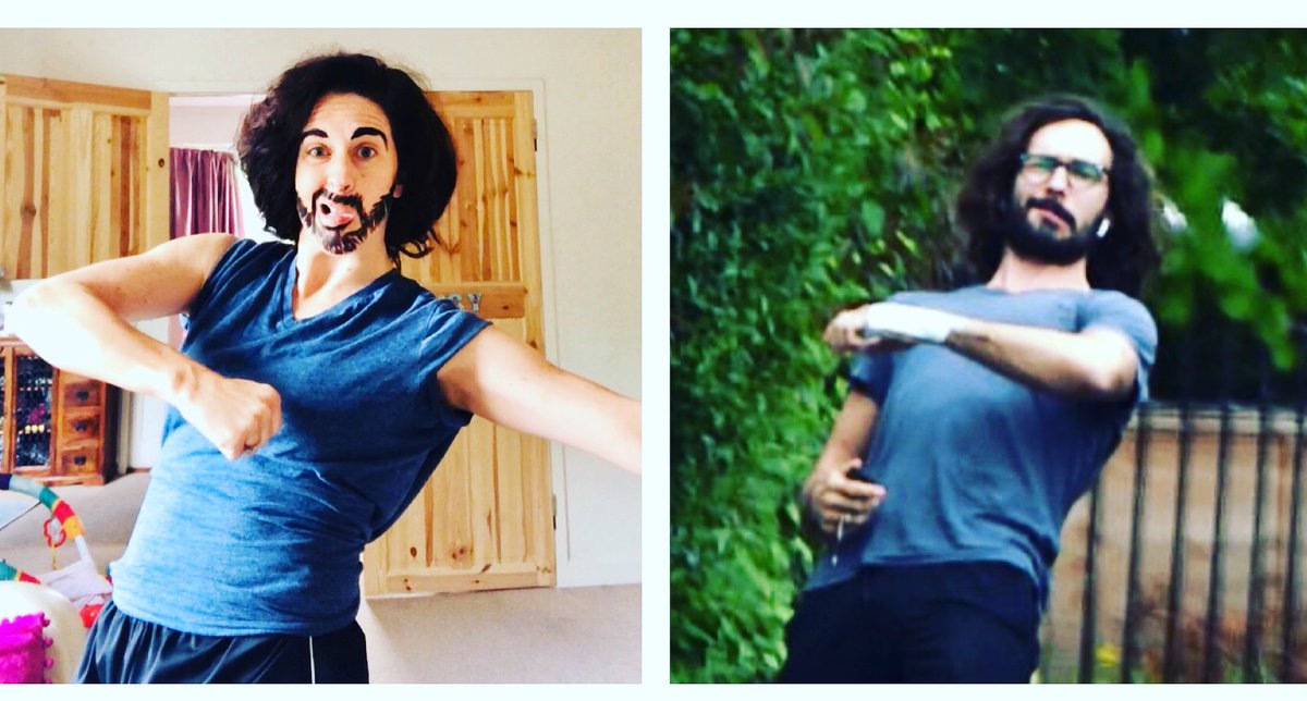 BebeFlynn's tweet photo. So I dress up as the man himself on #fancydressfriday and he’s papped at the weekend looking like me! I am sure of it 😉My children were terrified of me! #pewithjoewicks #thebodycoach #PEWithRosie https://t.co/ewvFXPwdmv