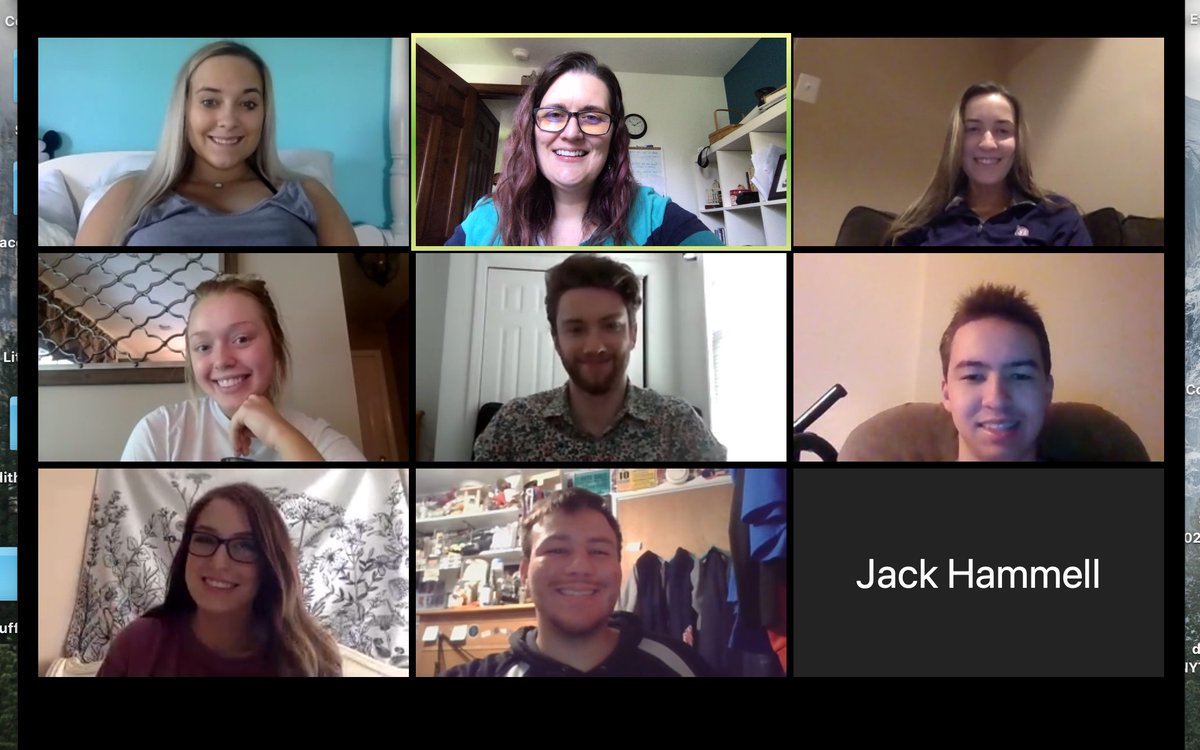 PEWalck's tweet photo. Well, #Newsroom1 is a wrap. (I forgot to get a screen shot of everyone last week, so this will have to do.) It was a strange semester to say the least, but I always looked forward to my Tuesdays and Thursdays with this crew of @duqmobile students. https://t.co/3ewh1XtIt5