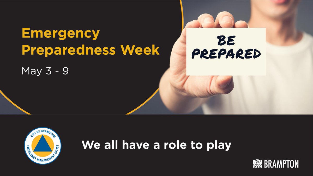 CityBrampton's tweet photo. Just released | We all play a role in being prepared. @CityBrampton recognizes Emergency Preparedness Week May 3-9, 2020. Read more: https://t.co/ICABgJArqP #EPW2020 https://t.co/1pK230EFgu