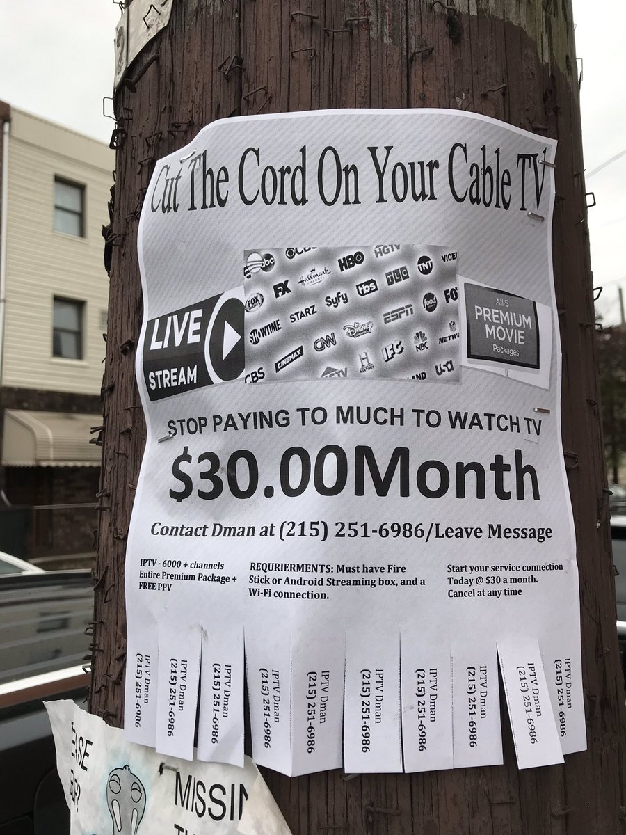 Avi_WA's tweet photo. PSA: Someone named Dman is selling a tv service in South Philly. “Stop paying to much to watch tv” you dummies! #LeaveMessage https://t.co/OqpxwGAx8U