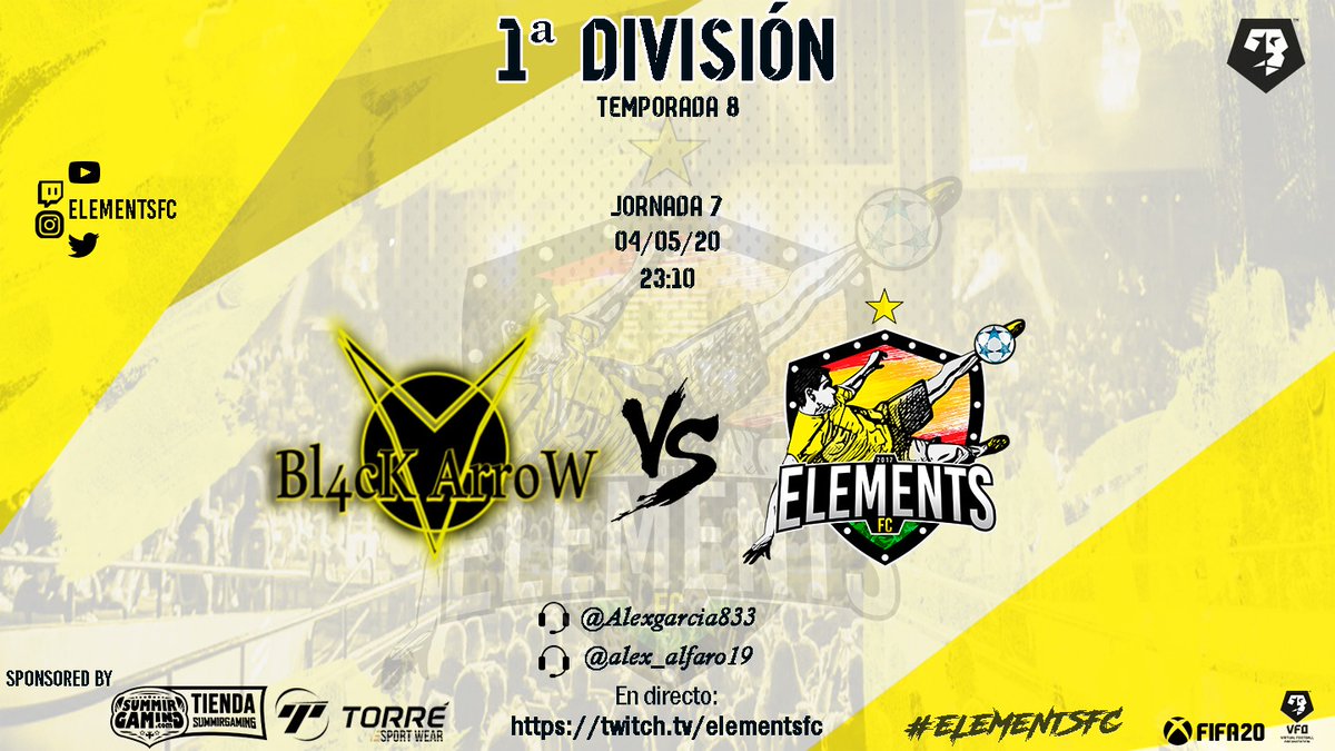 espirituganador's tweet photo. Liga #VFO @VFOspain_xbox 🏆

|Jornada 7| ⏰23:10

@Bl4cKArroW_VFO vs @eLeMeNtSFC_

Buscaremos a muerte la victoria y los 3 ptos frente a un gran rival!💪🔝🔥

Sponsored by 
@SummirGaming &amp; @torrewear

#eLeMeNtSFC 💛
#Fifa20 #Xbox
#ClubesPro #11vs11
#YoMeQuedoEnCasa https://t.co/q96drpaWEB