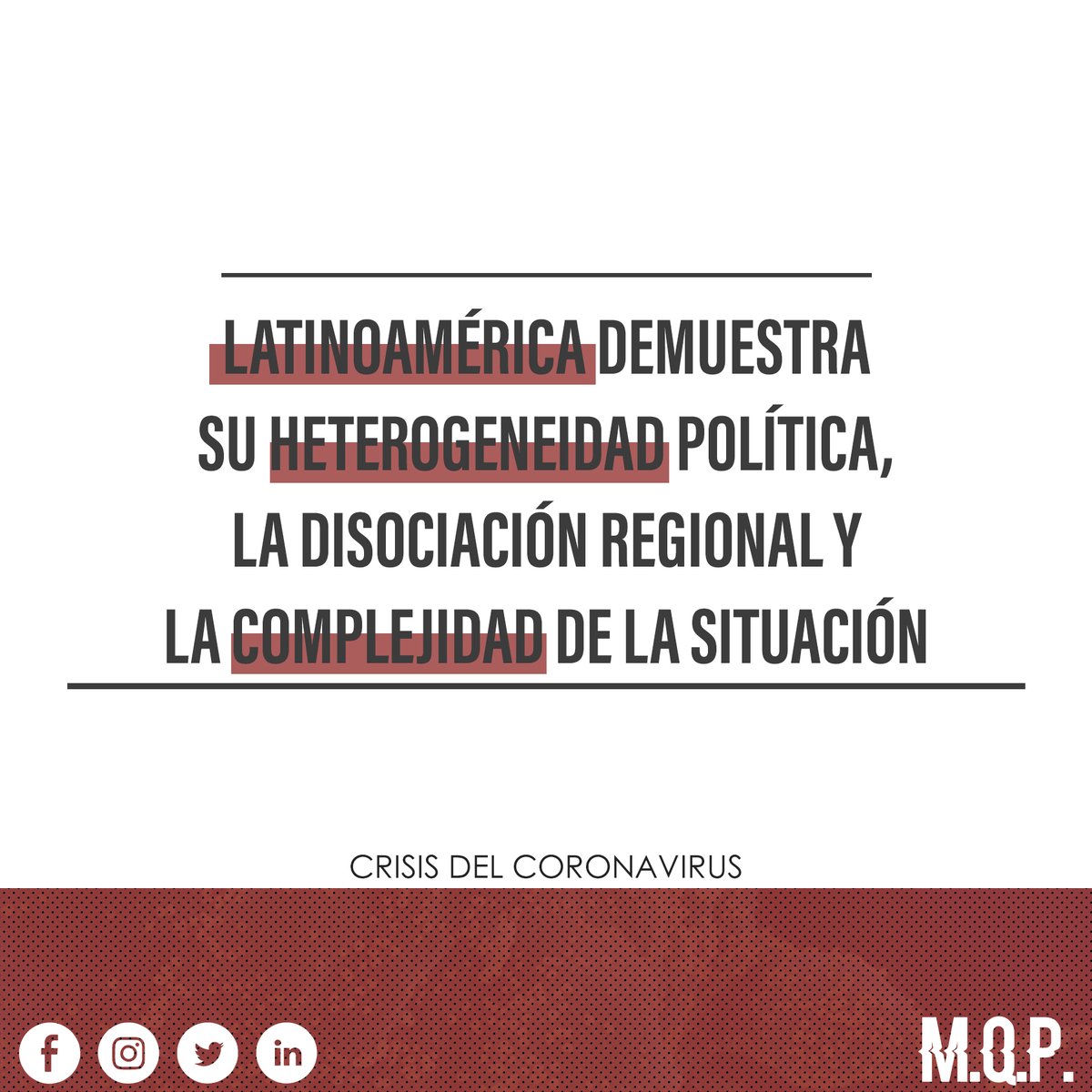 MasQuePolitica_'s tweet photo. "Esta emergencia mundial obliga a cada país a mirarse a sí mismo, a repensar su estructura, sus capacidades y sus posibilidades. Contra todo pronóstico globalizador, esta pandemia llama de manera crítica a la puerta de los Estados-Nación" 🌎

👉 https://t.co/7jxifYFsG1 👈 https://t.co/WiRCb0pTFk