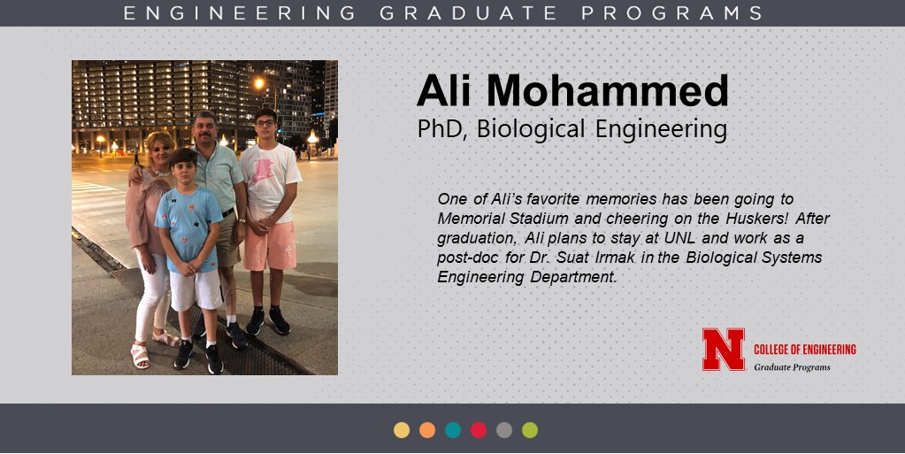 UNL ENGINEERING GRAD PROGRAMS (@unl_engrgrad) on Twitter photo Congratulations to Dr. Ali Mohammed! Ali’s advice for future students is to “Take the advantage that you are in the one of the big ten universities and work hard to earn your degree so you will be proud of yourself for the rest of your life” <a href="/NebEngineering/">Nebraska Engineering</a> #gobiggrad #graduation Congratulations to Dr. Ali Mohammed! Ali’s advice for future students is to “Take the advantage that you are in the one of the big ten universities and work hard to earn your degree so you will be proud of yourself for the rest of your life” <a href="/NebEngineering/">Nebraska Engineering</a> #gobiggrad #graduation
