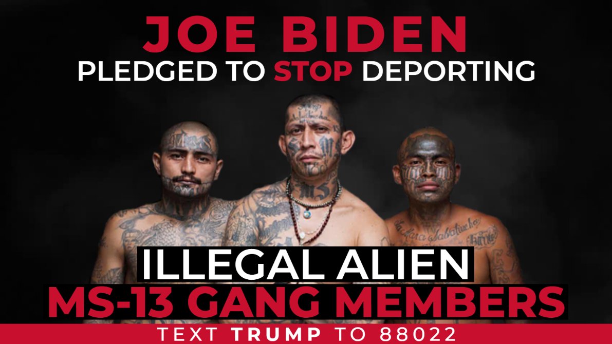 TrumpWarRoom's tweet photo. While President Trump is taking decisive action to deport MS-13 gang members, Joe Biden has pledged to STOP deporting these animals. 

Biden is prioritizing illegal immigrants over the safety of the American people. https://t.co/C69pvMK0TP
