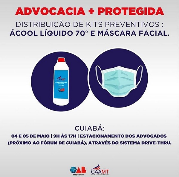 oabmt's tweet photo. #AtençãoAdvocacia
Em Cuiabá, a distribuição dos kits de prevenção está sendo realizada no sistema drive thru. https://t.co/3h1aiFVllm