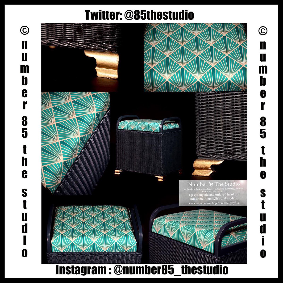 85TheStudio's tweet image. Hello @CreativeBizHr #creativebizhour Having hubby @Shine_Pix as pro tog with his studio does come in handy. Got latest #upcycled @85TheStudio #LloydLoom project done ready for sale. Fabric: @Spoonflower @SpoonflowerHome Art Deco Style
Painted: @MakeItRustoleum in Graphite &amp;amp; Gold