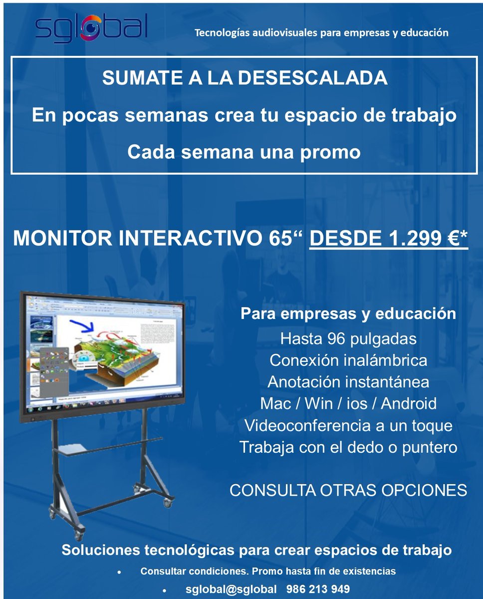 Sglobal_IT's tweet photo. Te ayudamos a mejorar tu espacio de trabajo, Sglobal cada semana haremos una PROMO. Unidades limitadas
#interactivos #educacion #reuniones #audiovisuales #Logitech #videoconferencia #teletrabajo #colaboración #AVer @NewlineEurope @kramerelectronics @digitalavmagazine @AVerEurope https://t.co/zELbS6pPld
