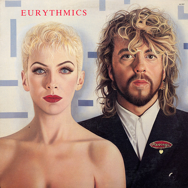 The Art of Album Covers .Eurythmics, Paris 1986Photo Gered Mankowitz .“I started working with Annie & Dave with ‘The Tourists’ and this image for ‘Revenge’ was the last shoot I did with them, although Dave insisted on using a terrible painting that was based on my photo!”