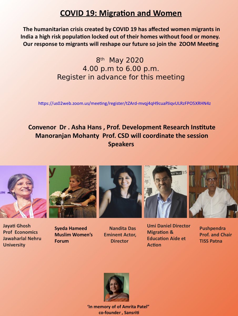 DECCMA (@deccma) on Twitter photo Webinar on COVID-19 and its impacts on #migration and #women, Fri 8th May at 4pm IST, convened by Asha Hans of <a href="/DECCMAIndia/">DECCMA India</a> Register here us02web.zoom.us/meeting/regist… Webinar on COVID-19 and its impacts on #migration and #women, Fri 8th May at 4pm IST, convened by Asha Hans of <a href="/DECCMAIndia/">DECCMA India</a> Register here us02web.zoom.us/meeting/regist…