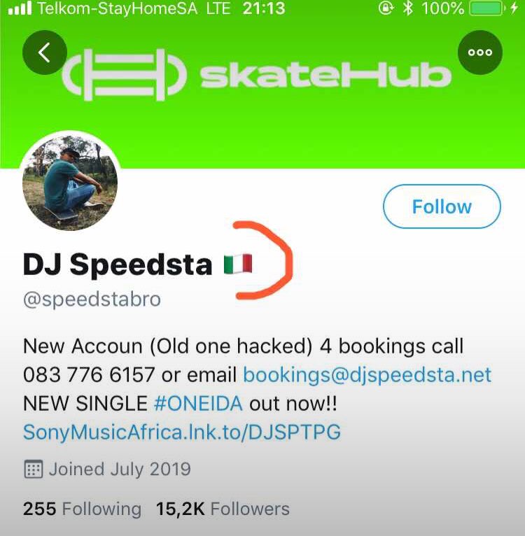 016Banger's tweet photo. He has done it our @speedstabro is representing, he finally put our flag next to his name 🇮🇹🇮🇹🇮🇹 we see you Speedsta 🙏🏽 #VaalTwitter Danko Danko 🇮🇹🇮🇹😭😭😭 https://t.co/ebNhqFXuKl