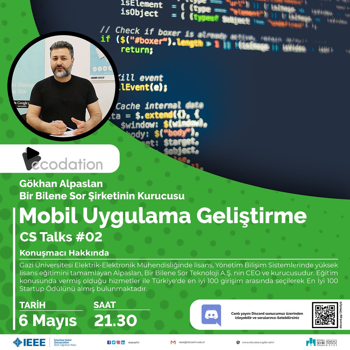 ieeesehir's tweet image. #EvdeKal&apos;dığımız bugünlerde vakit geçirmek ve kişisel gelişimimizi devam ettirmek adına etkinliklerimize devam ediyoruz. 6 Mayıs Çarşamba günü saat 21:30&apos;da discord üzerinden gerçekleştireceğimiz etkinliğimize sizleri bekleriz.
Discord sunucu bağlantımız: discord.gg/ZNtcEyQ