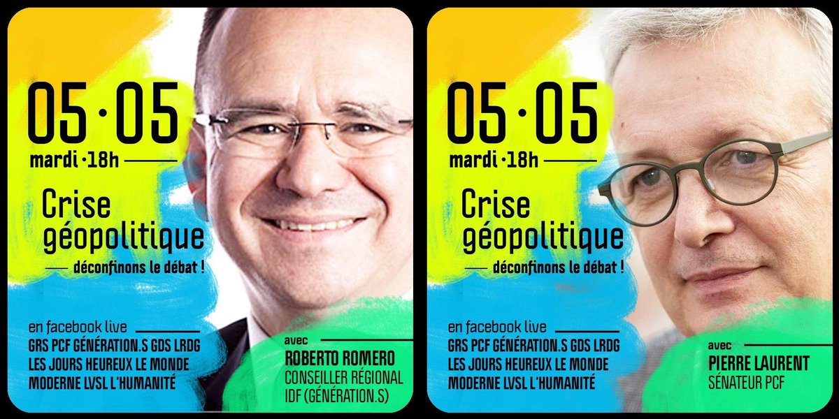 Gauche_RS's tweet photo. #DéconfinonsLeDébat 2e table ronde animée par Cathy Dos Santos de l'@humanite_fr sur la crise géopolitique mardi 5 mai 18h avec @JLMelenchon @GGorce @robertoadrian @plaurent_pcf Christakis Georgiou & @QMichelon RDV même endroit
https://t.co/5niuq23vOA
#COVID19France #Covid19 https://t.co/Fy86G5eAY0