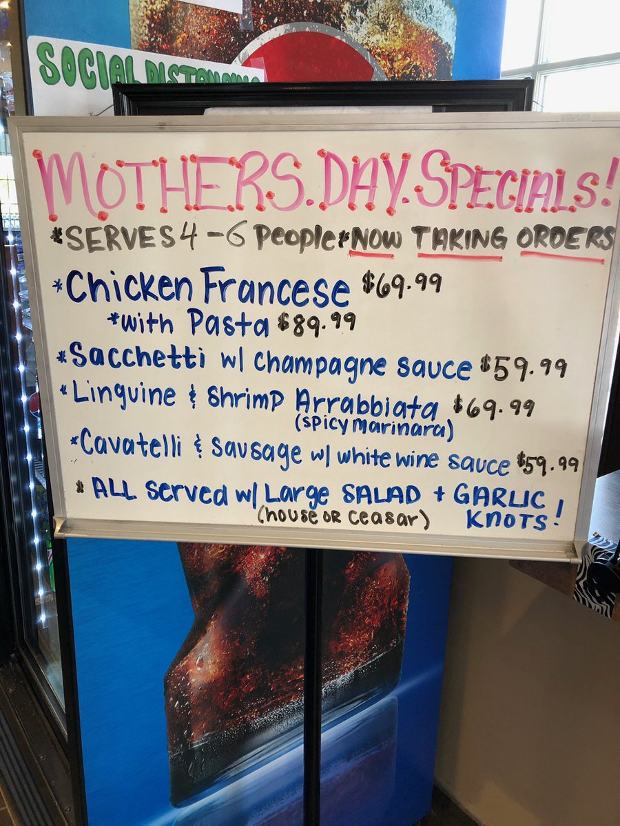 We are now accepting pre-orders for Mother’s Day takeout or delivery specials!