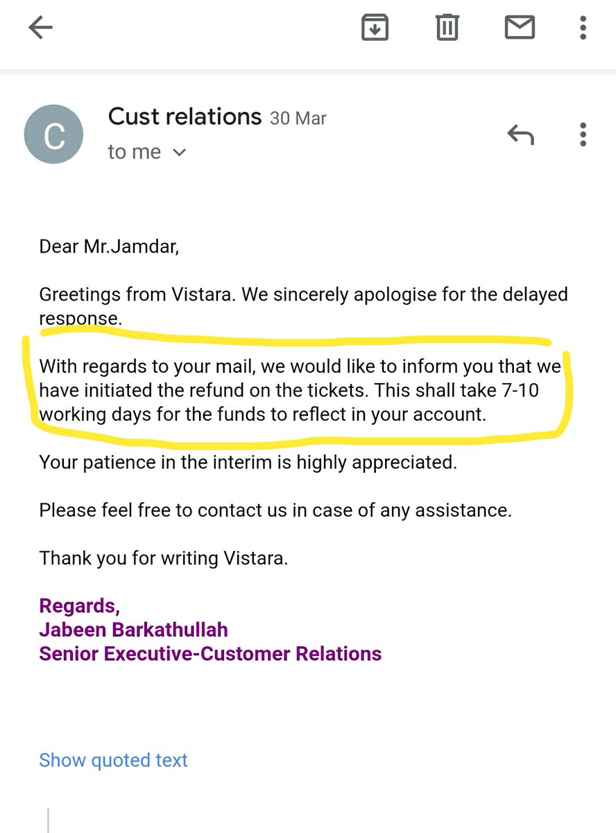 JamdarShreeja's tweet photo. @MoCA_GoI @ANI @ushapadhee1996 I have been lied to by @airvistara. They stated twice that they have processed my refund for a flight I could not take due to coronavirus. And now they have emailed saying they won't honour the refund. Please see the email screenshots. https://t.co/JVCiKRTxQ3
