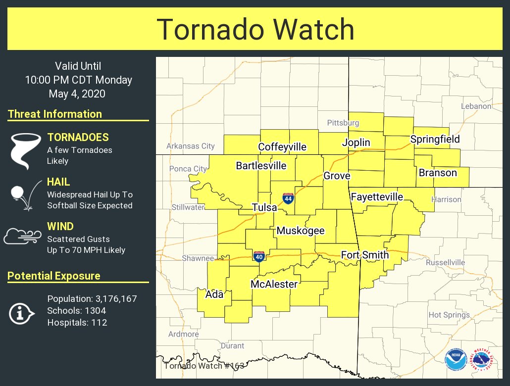 A tornado watch has been issued for parts of Arkansas, Kansas, Missouri and Oklahoma until 10 PM CDT
