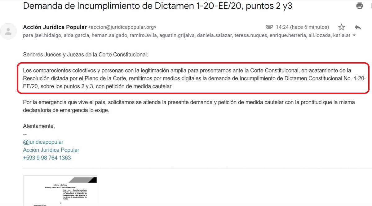 JuridicaPopular's tweet photo. Presentada la demanda de Incumplimiento de Dictamen Constitucional 1-20-EE/20, puntos 2 y 3, ante la Corte Constitucional @CorteConstEcu por el derecho a la Educación. Ahora tod@s debemos exigir a la Corte

Dejamos el texto enviado en el siguiente link: 
https://t.co/687C2cB4K3 https://t.co/ceemCH5ptU
