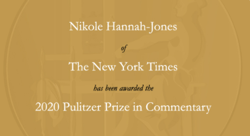 Yamiche's tweet photo. Yesssss. 

Congrats to @nhannahjones of @nytimes for her well-deserved Pulitzer Prize for her essay that is the heart of the #1619 project. 

And, I am so pleased to also see the iconic Ida B. Wells honored as well with a special citation. https://t.co/43yGRMNnUh