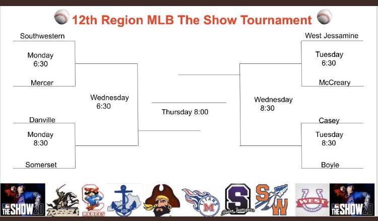 Tonight @stephenstyler25 takes on <a href="/SWHSBaseballKY/">SWHS Baseball</a> in the first round of the MLB the Show 12th Region Tournament at 6pm!