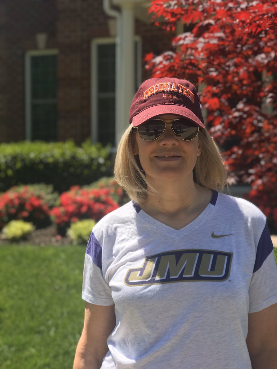 mssvafirst's tweet photo. I am excited for #VirtualFieldDay on Friday! I took a long walk on this beautiful day representing my 2 favorite college teams- JMU Dukes and VT Hokies! #LRelem #JMUMom #VTMom https://t.co/QWcH6hrntQ