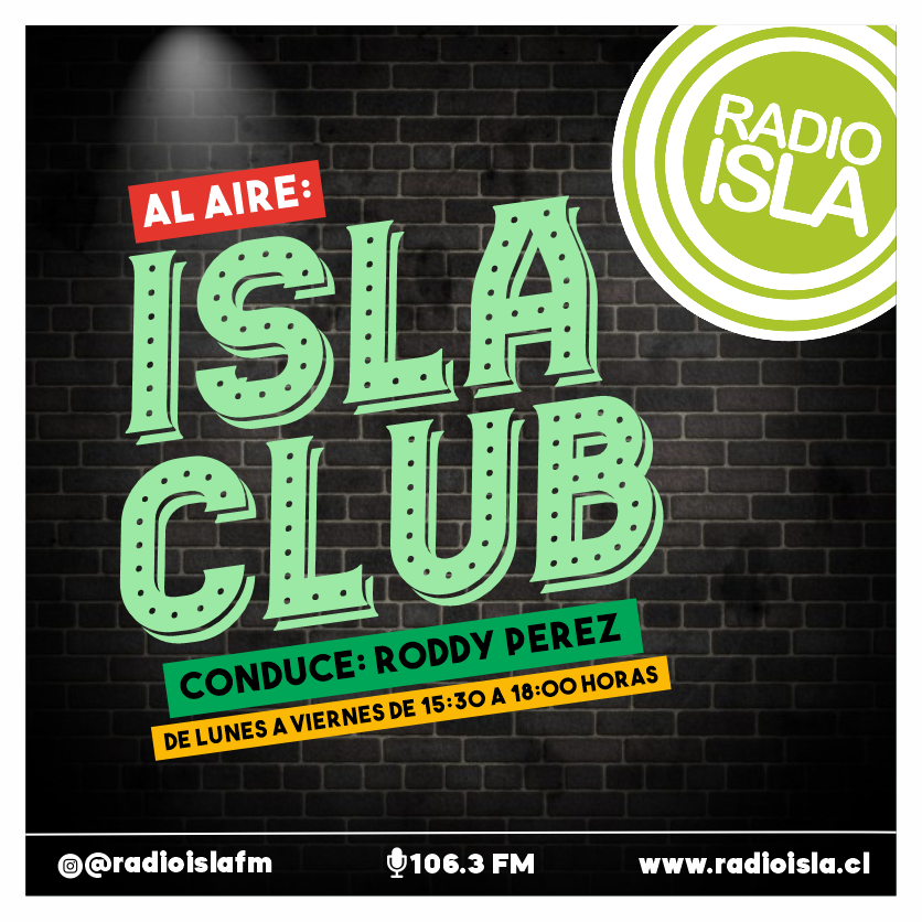 RadioIslacl's tweet image. Desde AHORA y hasta las 18:00 horas súmate a "ISLA CLUB", programa misceláneo con música y mucha información cada tarde de lunes a viernes por la 106.3 FM y por radioisla.cl junto a la compañía de Roddy Perez y Roro Rock 📻

#RadioIsla #IsladeMaipo #IslaClub